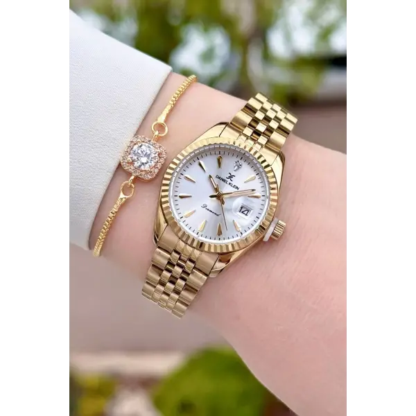 Diamond Gold Renk 28 Mm Kadın Kol Saati Ve Bileklik