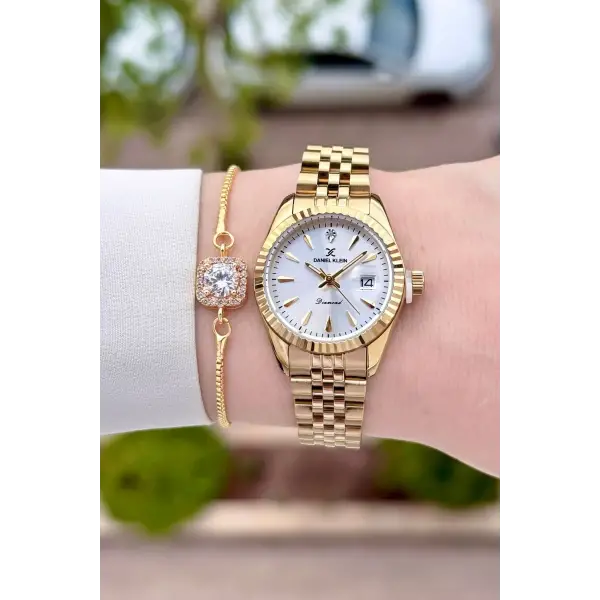 Diamond Gold Renk 28 Mm Kadın Kol Saati Ve Bileklik