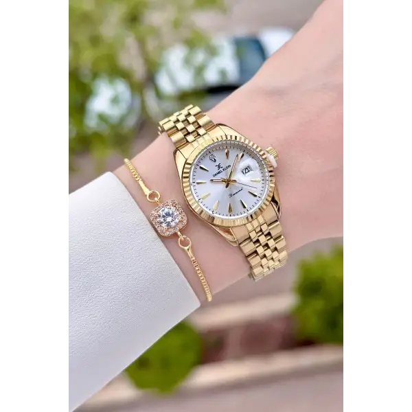 Diamond Gold Renk 28 Mm Kadın Kol Saati Ve Bileklik