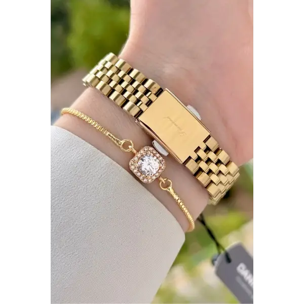 Diamond Gold Renk 28 Mm Kadın Kol Saati Ve Bileklik