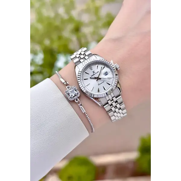 Diamond Gümüş Renk 28 Mm Kadın Kol Saati Ve Bileklik