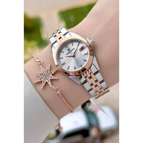 Rose Gümüş Renk Hediye Paketli Kadın Kol Saati ve Bileklik