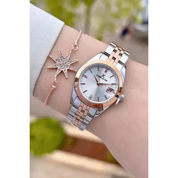 Rose Gümüş Renk Hediye Paketli Kadın Kol Saati ve Bileklik