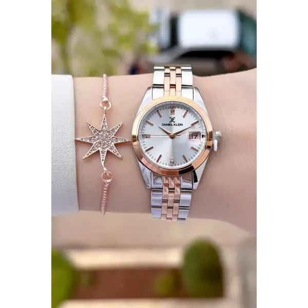 Rose Gümüş Renk Hediye Paketli Kadın Kol Saati ve Bileklik