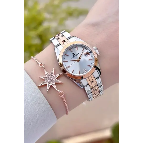 Rose Gümüş Renk Hediye Paketli Kadın Kol Saati ve Bileklik