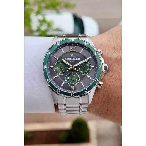 Gümüş Füme Yeşil Renk Iç Göstergeleri Aktif Erkek Kol Saati