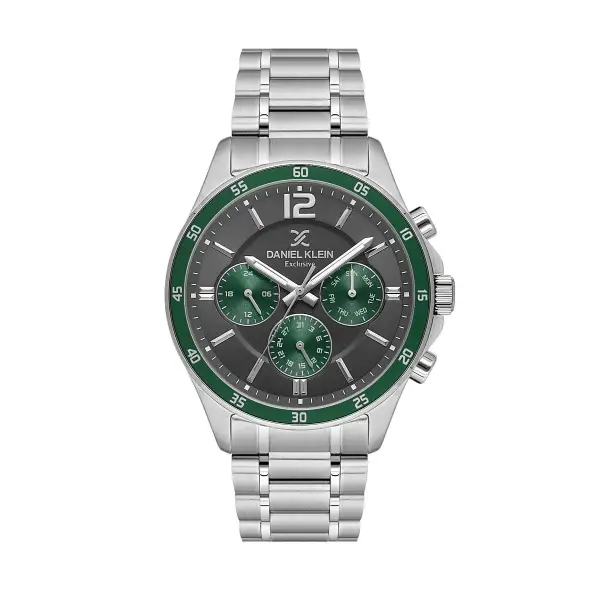 Gümüş Füme Yeşil Renk Iç Göstergeleri Aktif Erkek Kol Saati