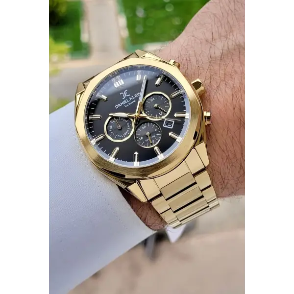 Kadranı Siyah Kordonu Gold Renk Iç Göstergeleri Aktif Erkek Kol Saati