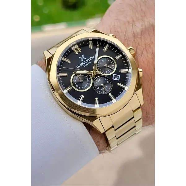 Kadranı Siyah Kordonu Gold Renk Iç Göstergeleri Aktif Erkek Kol Saati