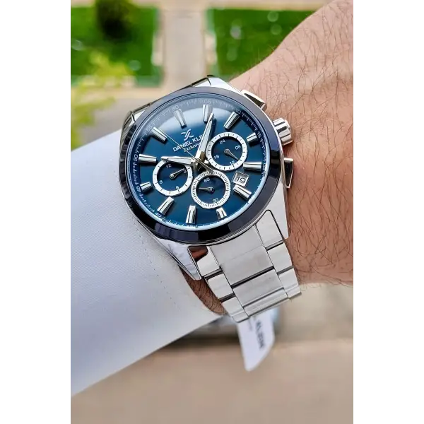 Petrol Mavisi Gümüş Renk Iç Göstergeleri Aktif Erkek Kol Saati