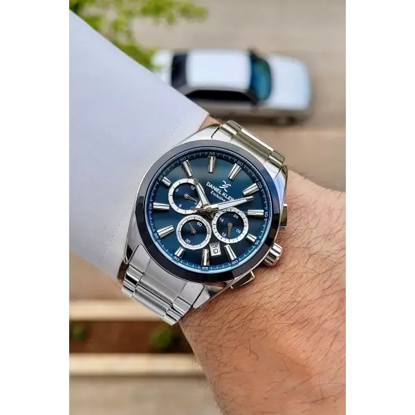 Petrol Mavisi Gümüş Renk Iç Göstergeleri Aktif Erkek Kol Saati