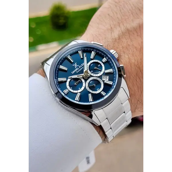 Petrol Mavisi Gümüş Renk Iç Göstergeleri Aktif Erkek Kol Saati