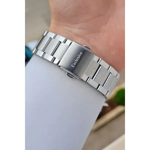 Petrol Mavisi Gümüş Renk Iç Göstergeleri Aktif Erkek Kol Saati