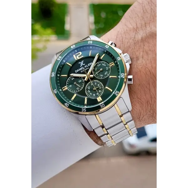 Kadranı Yeşil Kordonu Gold Gümüş Renk Iç Göstergeleri Aktif Erkek Kol Saati