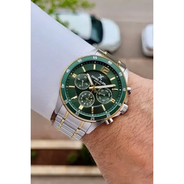 Kadranı Yeşil Kordonu Gold Gümüş Renk Iç Göstergeleri Aktif Erkek Kol Saati