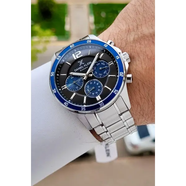 Gümüş Siyah Lacivert Renk Iç Göstergeleri Aktif Erkek Kol Saati