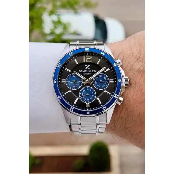 Gümüş Siyah Lacivert Renk Iç Göstergeleri Aktif Erkek Kol Saati