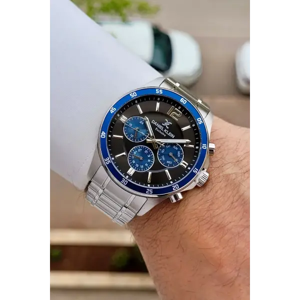 Gümüş Siyah Lacivert Renk Iç Göstergeleri Aktif Erkek Kol Saati