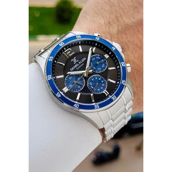 Gümüş Siyah Lacivert Renk Iç Göstergeleri Aktif Erkek Kol Saati