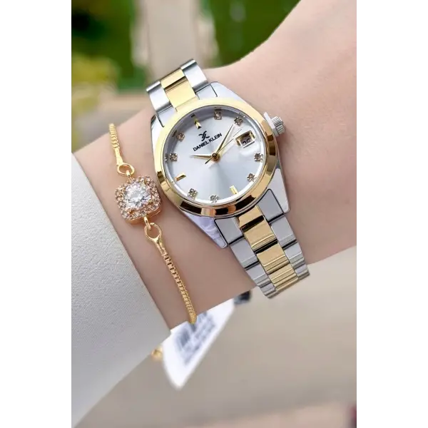 Gold Gümüş Renk 28 Mm Kadın Kol Saati Ve Bileklik