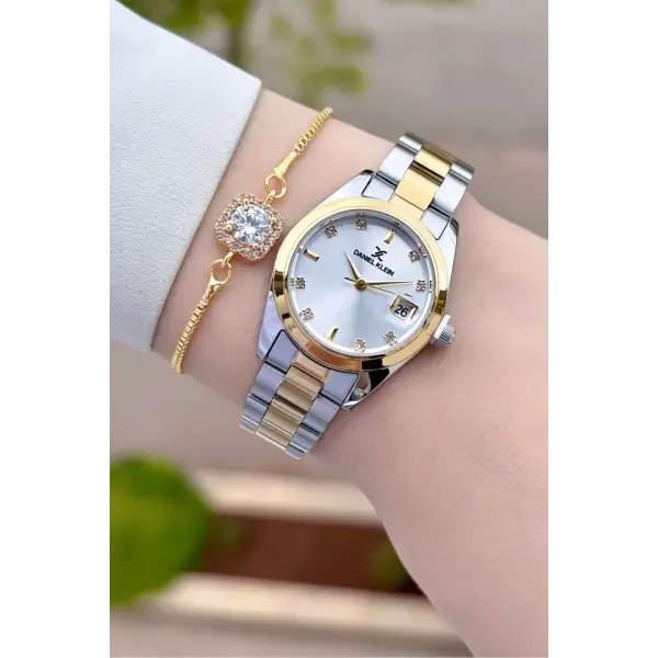 Gold Gümüş Renk 28 Mm Kadın Kol Saati Ve Bileklik