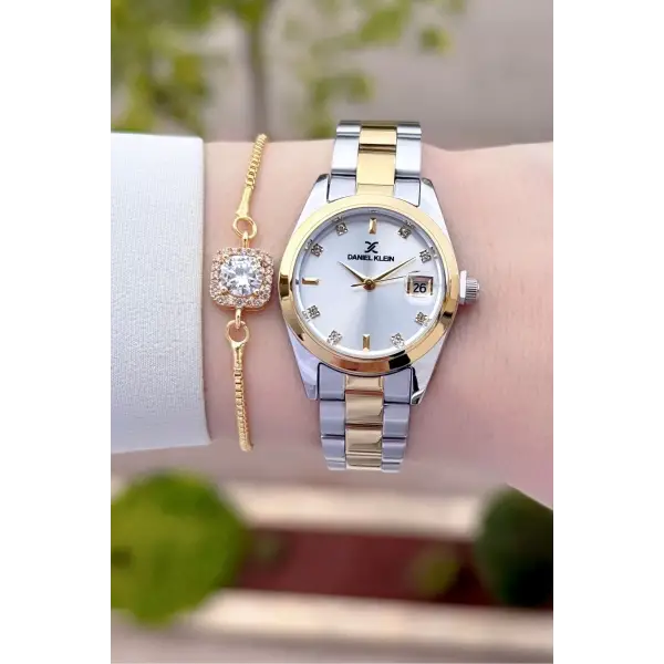 Gold Gümüş Renk 28 Mm Kadın Kol Saati Ve Bileklik