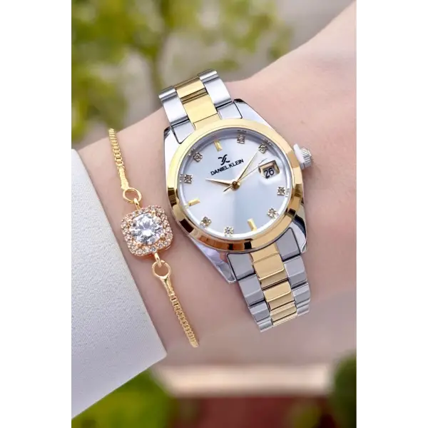 Gold Gümüş Renk 28 Mm Kadın Kol Saati Ve Bileklik