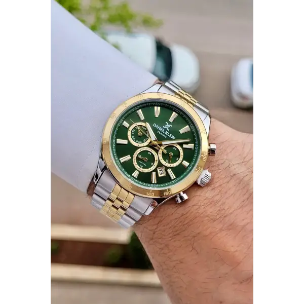 Kadranı Yeşil Kordonu Gold Gümüş Renk Iç Göstergeleri Aktif Erkek Kol Saati
