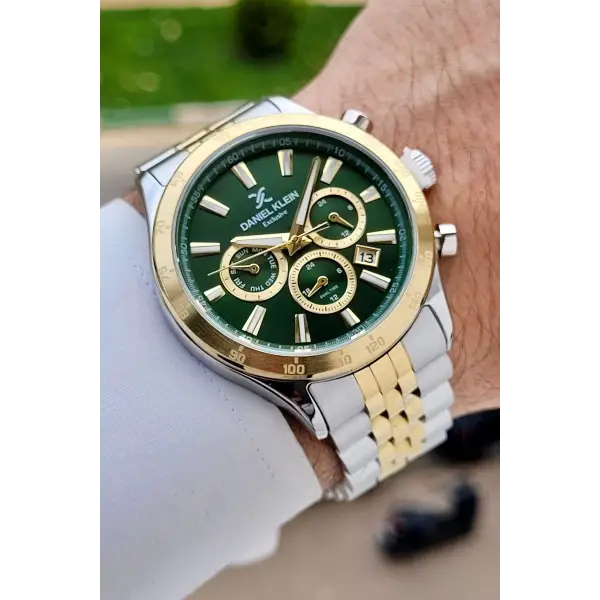 Kadranı Yeşil Kordonu Gold Gümüş Renk Iç Göstergeleri Aktif Erkek Kol Saati