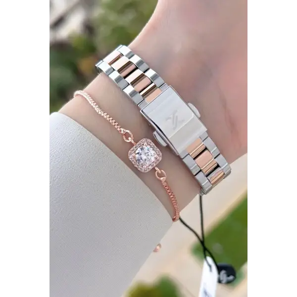 Rose Gümüş Renk 28 Mm Kadın Kol Saati Ve Bileklik