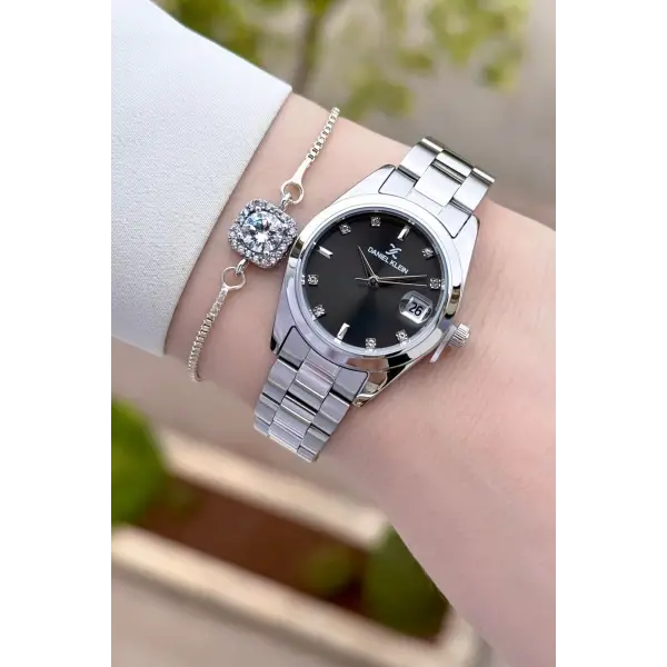 Kadranı Siyah Kordonu Gümüş Renk 28 Mm Kadın Kol Saati Ve Bileklik