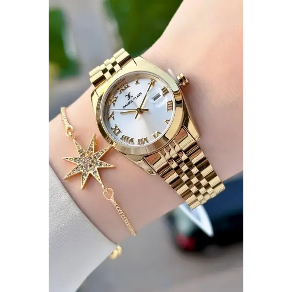 Gold Renk Hediye Paketli Kadın Kol Saati + Bileklik