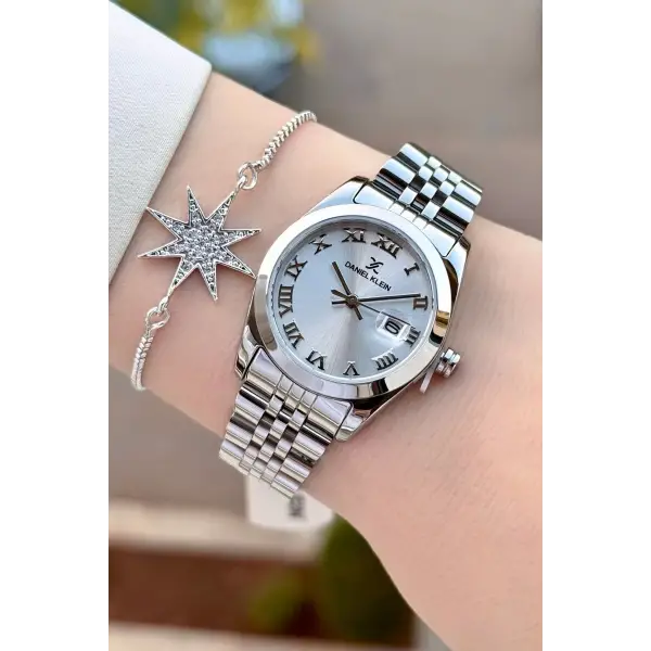 Gümüş Renk Hediye Paketli Kadın Kol Saati + Bileklik