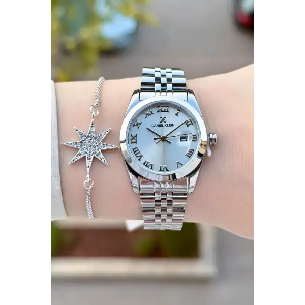 Gümüş Renk Hediye Paketli Kadın Kol Saati + Bileklik