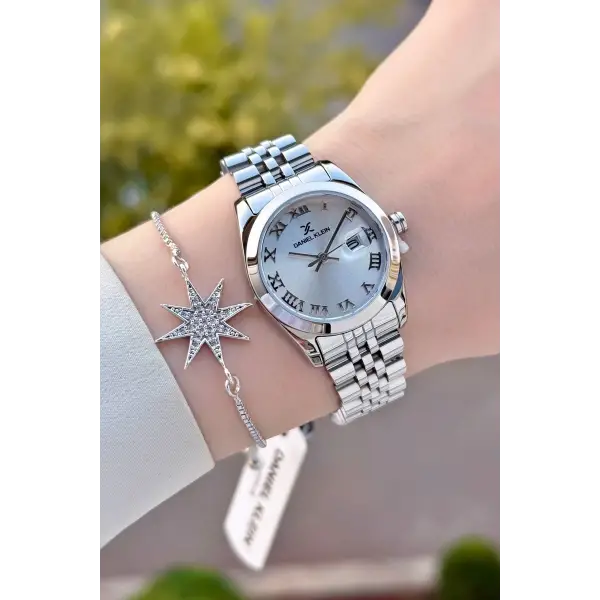 Gümüş Renk Hediye Paketli Kadın Kol Saati + Bileklik