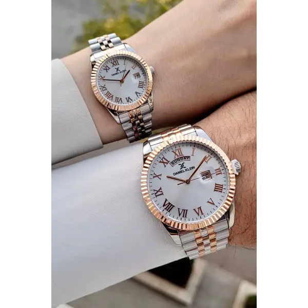 Rose Gümüş Renk Takvimli Sevgili Çift Kol Saati