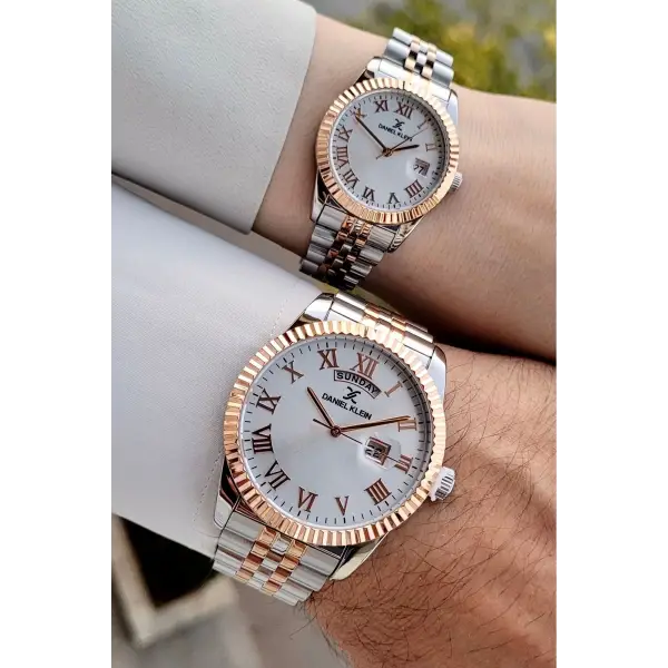 Rose Gümüş Renk Takvimli Sevgili Çift Kol Saati