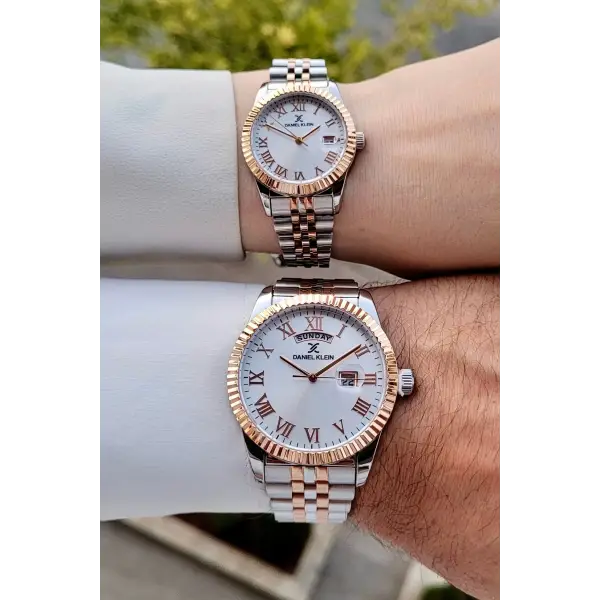 Rose Gümüş Renk Takvimli Sevgili Çift Kol Saati