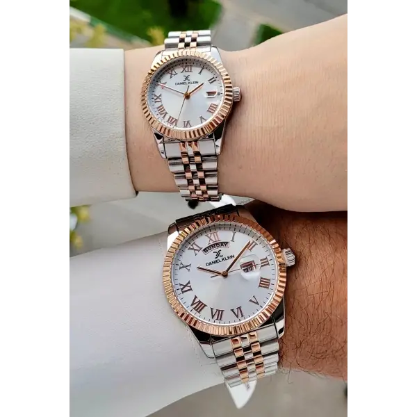 Rose Gümüş Renk Takvimli Sevgili Çift Kol Saati