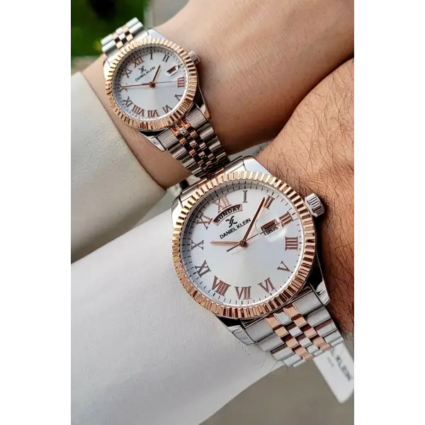 Rose Gümüş Renk Takvimli Sevgili Çift Kol Saati