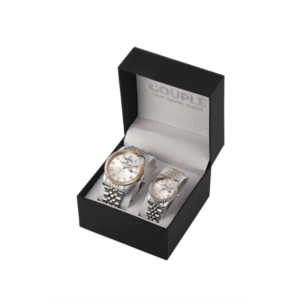 Rose Gümüş Renk Takvimli Sevgili Çift Kol Saati