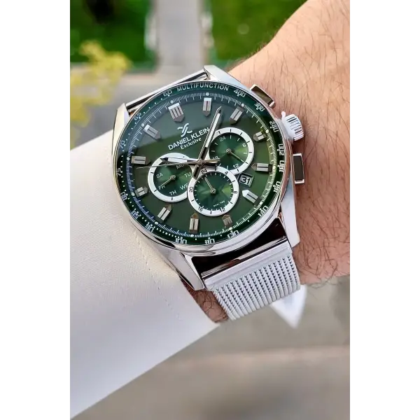 Kadranı Yeşil Kordonu Gümüş Renk İç Göstergeleri Aktif Erkek Kol Saati