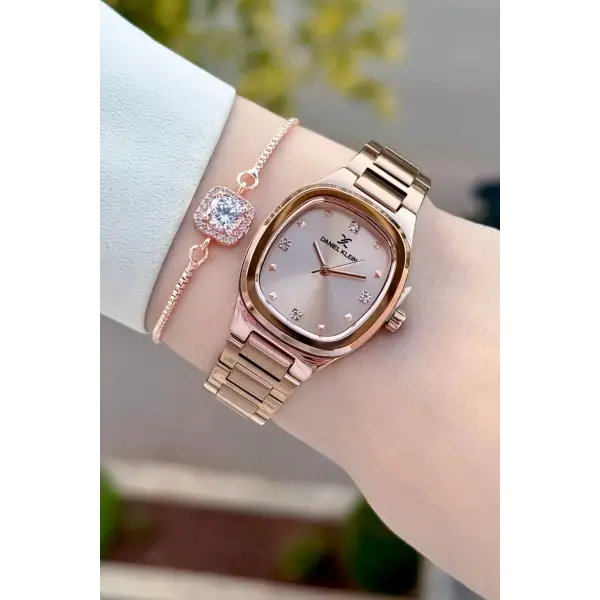 Rose Renk Kadın Kol Saati ve Bileklik