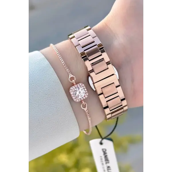 Rose Renk Kadın Kol Saati ve Bileklik