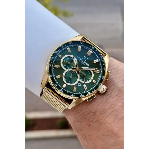 Kadranı Yeşil Kordonu Gold Renk İç Göstergeleri Aktif Erkek Kol Saati