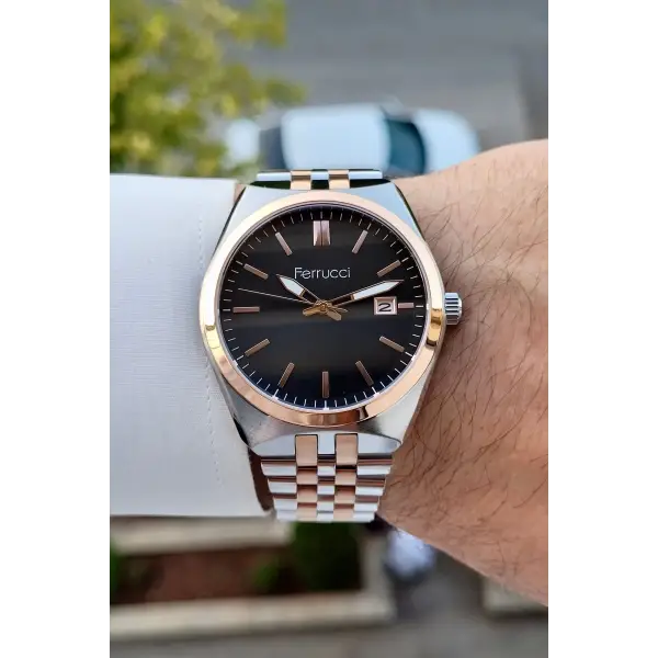 Rose Gümüş Renk 41 Mm Takvimli Erkek Kol Saati