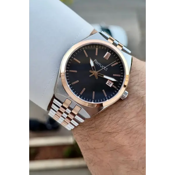 Rose Gümüş Renk 41 Mm Takvimli Erkek Kol Saati