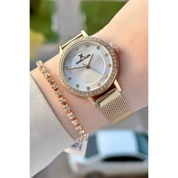 Gold Renk Hediye Paketli Kadın Kol Saati ve Bileklik