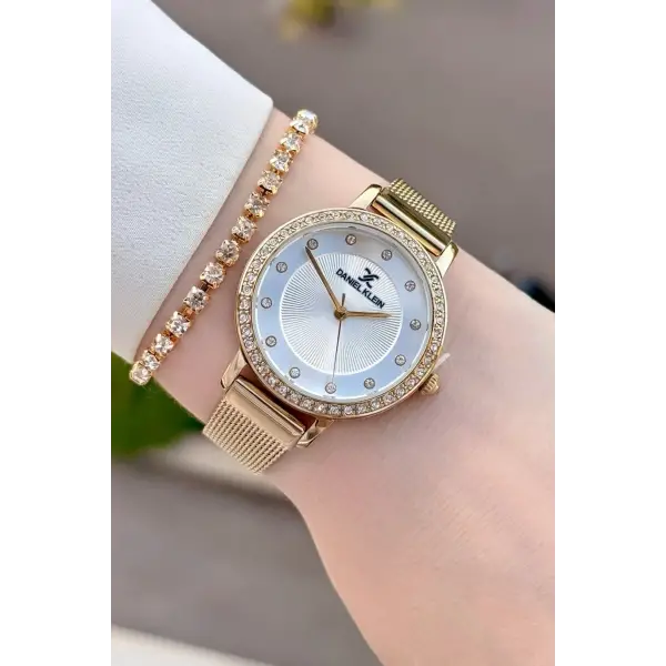 Gold Renk Hediye Paketli Kadın Kol Saati ve Bileklik