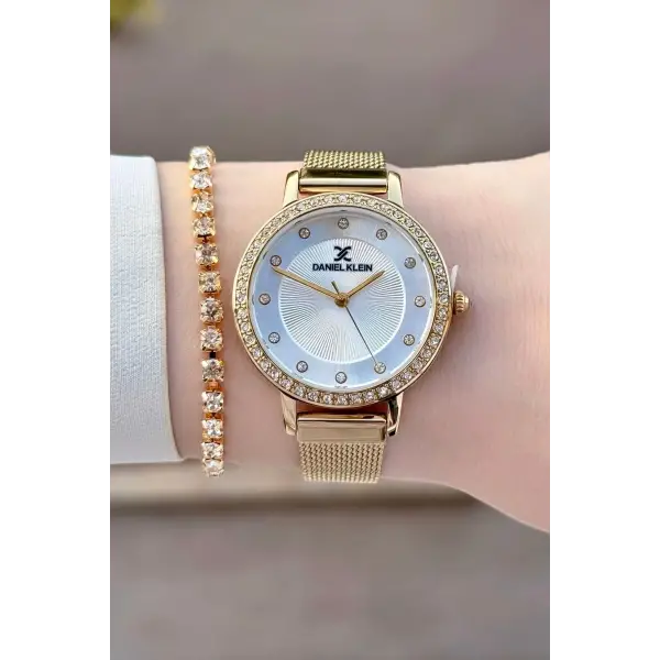 Gold Renk Hediye Paketli Kadın Kol Saati ve Bileklik